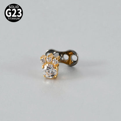 Cute Paw Print CZ Microdermal – ASTM F136 Titanium Surface Implant Jewelry