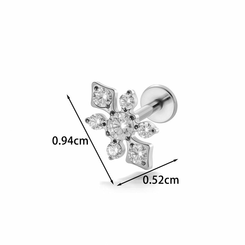 Implant Grade ASTM F136 Titanium Classic CZ Flat Back Labret Stud | Internal Thread Ear & Lip Piercing Jewelry