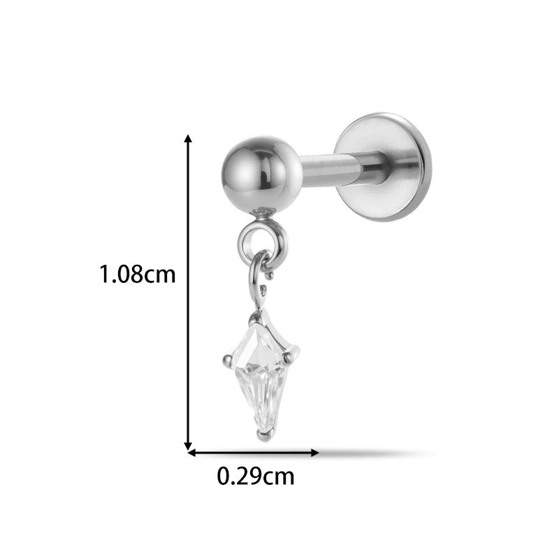 Implant Grade ASTM F136 Titanium Threadless Push Pin Zircon Geometric Flat Back Stud | Helix Cartilage Tragus Lip Piercing Jewelry