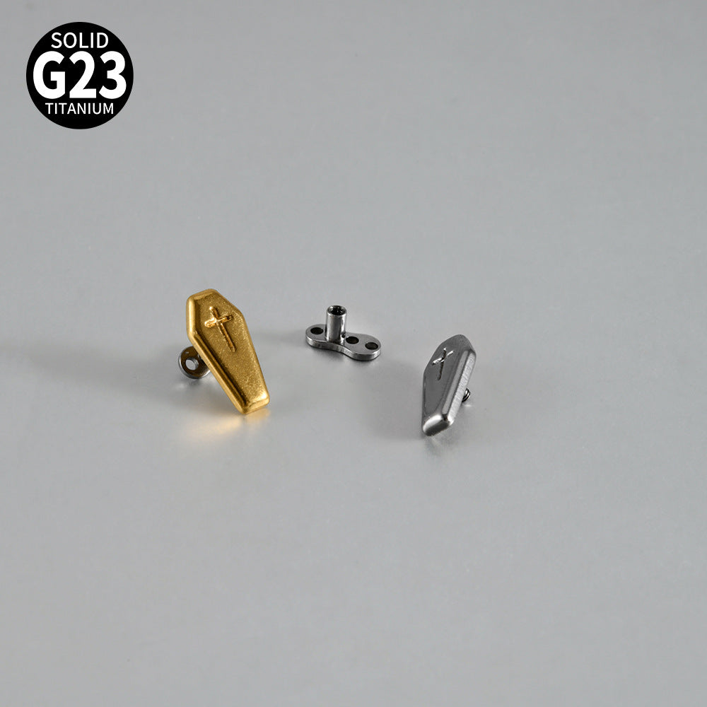 ASTM F136 Titanium Coffin Cross Dermal Anchor – Hexagon Gothic Skin Implant Jewelry