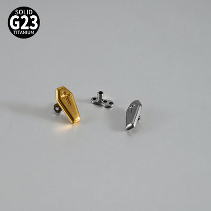 ASTM F136 Titanium Coffin Cross Dermal Anchor – Hexagon Gothic Skin Implant Jewelry