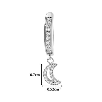 G23/F136 Titanium Moon Belly Button Ring – Zircon Hollow Crescent Dangle Navel Piercing Jewelry | Hypoallergenic Titanium Navel Barbell in Gold & Silver