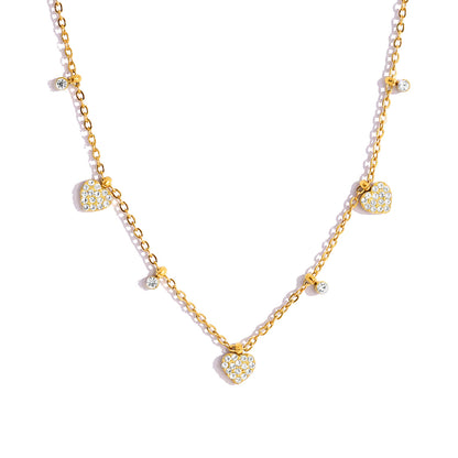 Elegant Heart-Shaped Crystal Necklace & Ring Set – 18K Gold Plated Titanium Steel