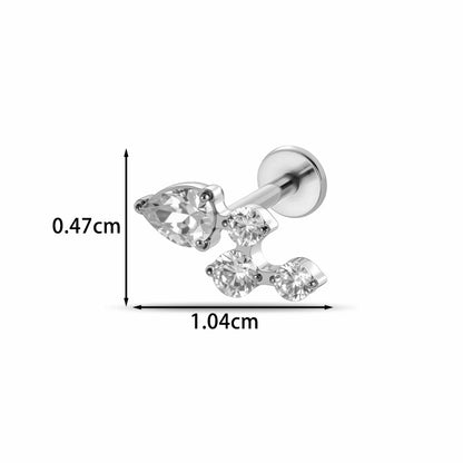 Implant Grade ASTM F136 Titanium Classic CZ Flat Back Labret Stud | Internal Thread Ear & Lip Piercing Jewelry