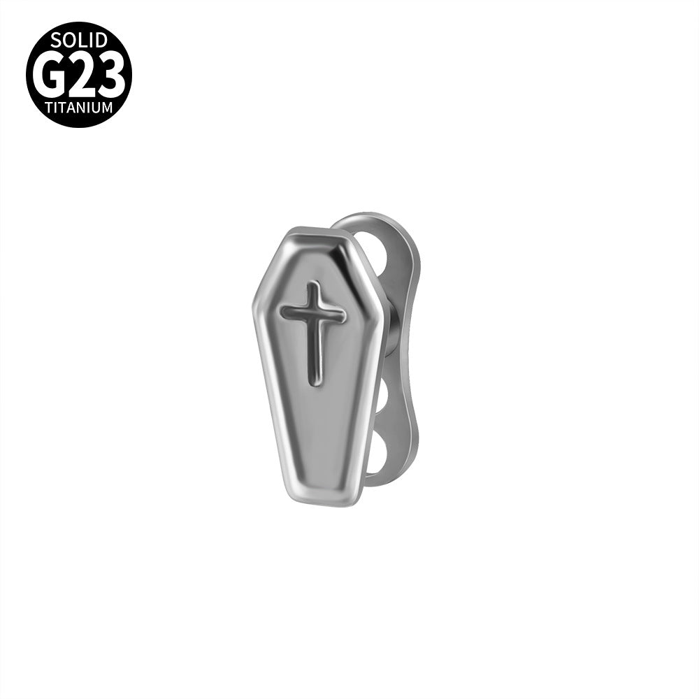 ASTM F136 Titanium Coffin Cross Dermal Anchor – Hexagon Gothic Skin Implant Jewelry
