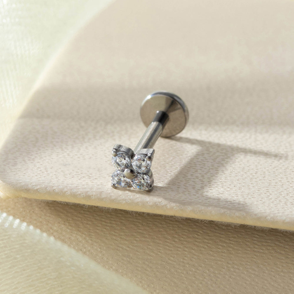 G23/F136 Titanium Flower Internally Threaded Flat Back Labret & Cartilage Piercing Jewelry