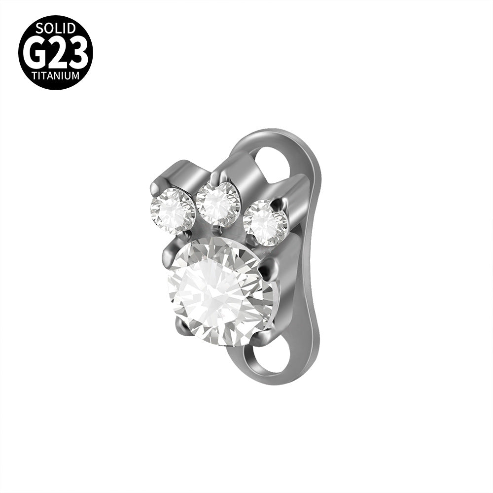 Cute Paw Print CZ Microdermal – ASTM F136 Titanium Surface Implant Jewelry