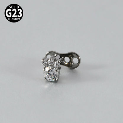Cute Paw Print CZ Microdermal – ASTM F136 Titanium Surface Implant Jewelry