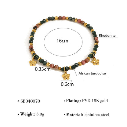 18K Gold Plated Titanium Steel Bohemian Style Multicolor Beaded Evil Eye Pendant Bracelet Set
