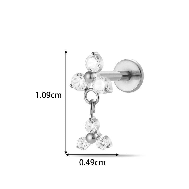 Implant Grade ASTM F136 Titanium Threadless Push Pin Zircon Geometric Flat Back Stud | Helix Cartilage Tragus Lip Piercing Jewelry
