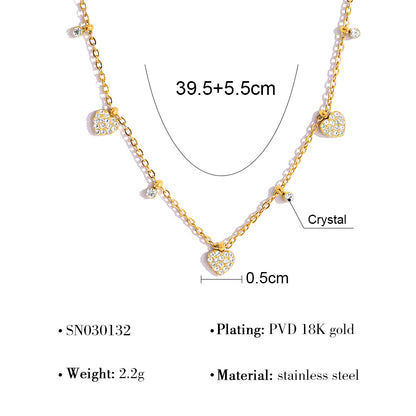Elegant Heart-Shaped Crystal Necklace & Ring Set – 18K Gold Plated Titanium Steel
