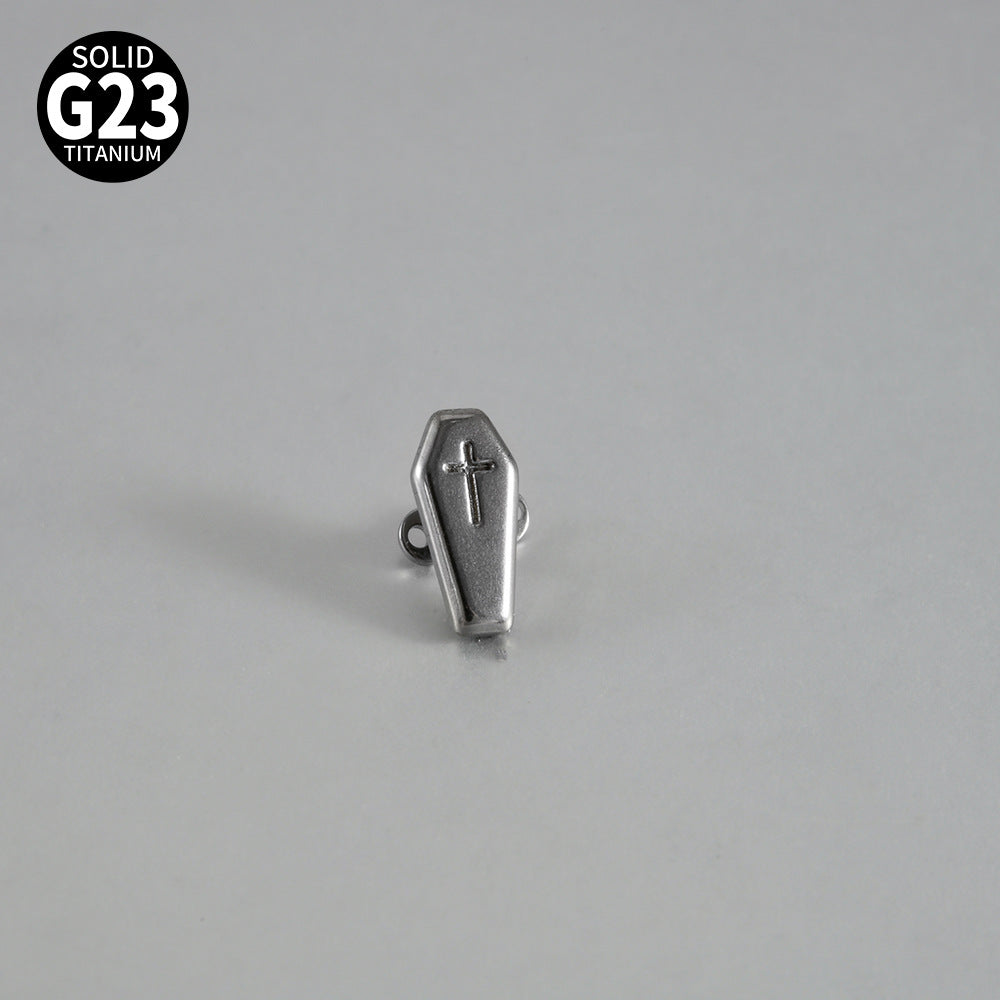 ASTM F136 Titanium Coffin Cross Dermal Anchor – Hexagon Gothic Skin Implant Jewelry