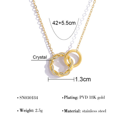 18K Gold Plated Titanium Steel New Twisted Heart Crystal Pendant Necklace Set