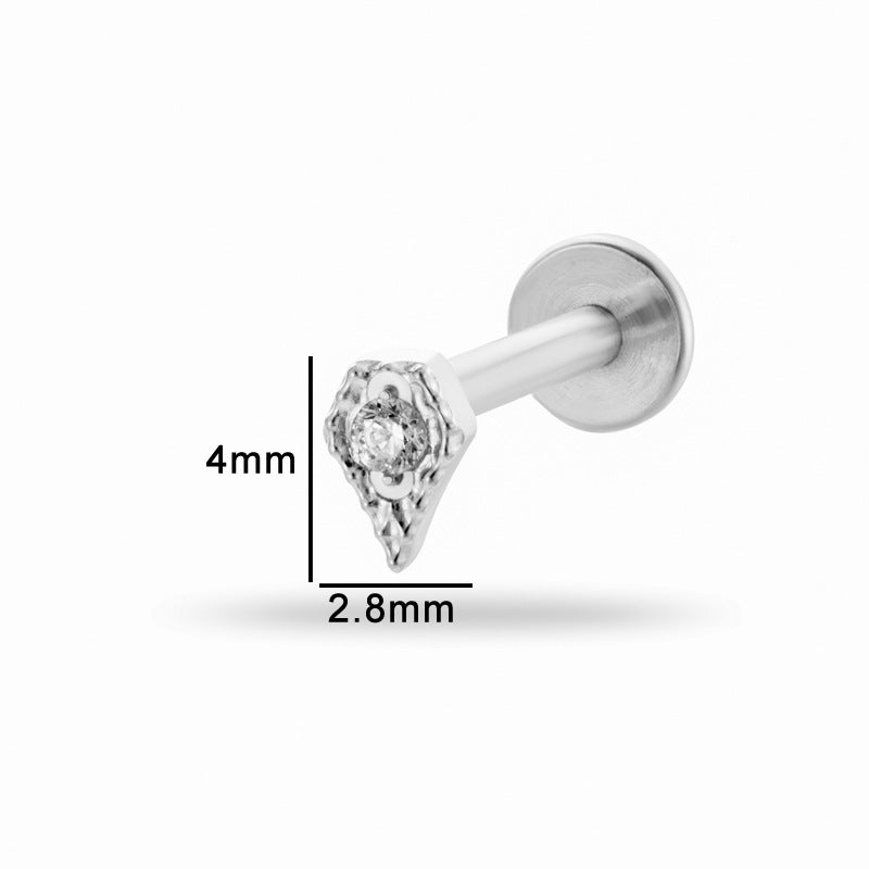 Titanium Zircon Piercing Stud – Hypoallergenic Flat Back Earring for Cartilage & Lobe