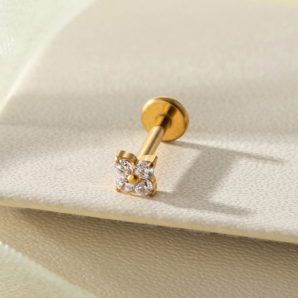 G23/F136 Titanium Flower Internally Threaded Flat Back Labret & Cartilage Piercing Jewelry