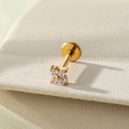 G23/F136 Titanium Flower Internally Threaded Flat Back Labret & Cartilage Piercing Jewelry