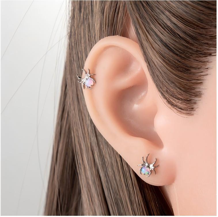 G23/F136 Titanium Opal Spider Labret Stud – 1.2×8MM Internally Threaded Cartilage Piercing Jewelry | Hypoallergenic Lip & Ear Piercing