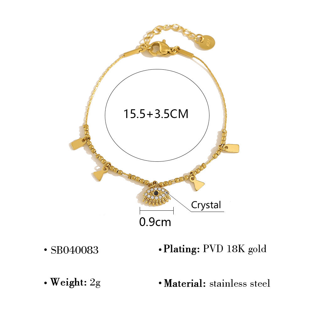 18K Gold Plated Titanium Steel Bohemian Style Multicolor Beaded Evil Eye Pendant Bracelet Set