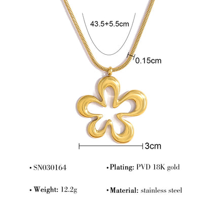 Stylish 18K Gold Plated Titanium Pendant Clavicle Necklace | Four Pendant Designs: Flower, Heart, Round, Star | Adjustable Chain Length