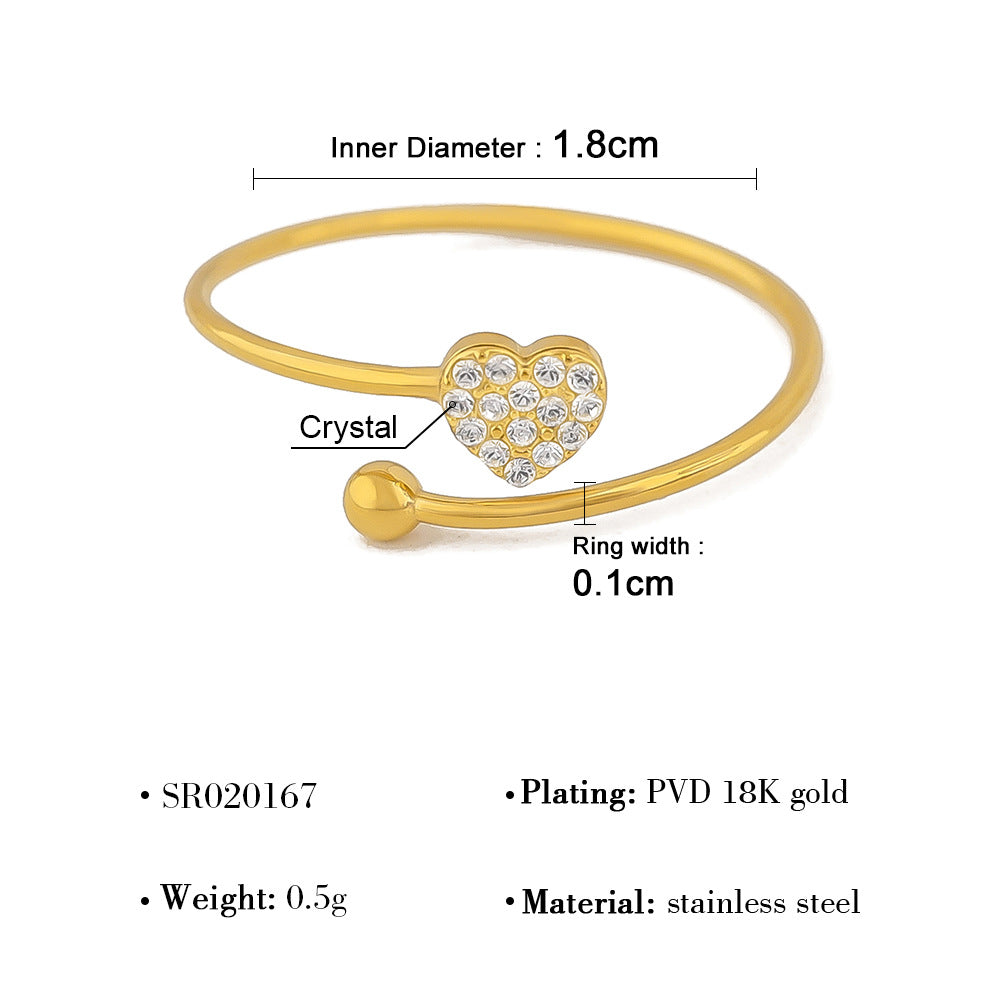 Elegant Heart-Shaped Crystal Necklace & Ring Set – 18K Gold Plated Titanium Steel