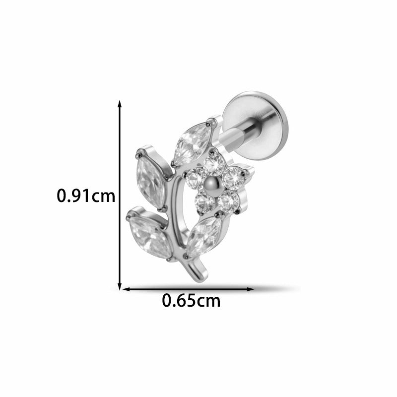 Implant Grade ASTM F136 Titanium Classic CZ Flat Back Labret Stud | Internal Thread Ear & Lip Piercing Jewelry