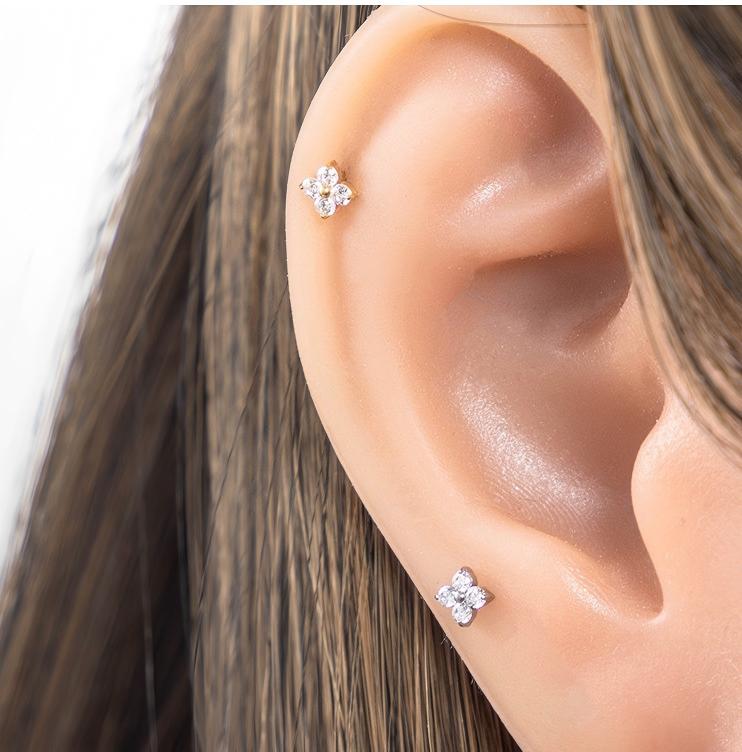 G23/F136 Titanium Flower Internally Threaded Flat Back Labret & Cartilage Piercing Jewelry