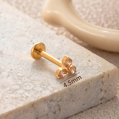 F136 Titanium Three-Zircon Flower Piercing Jewelry – Push Pin Lip & Cartilage Stud