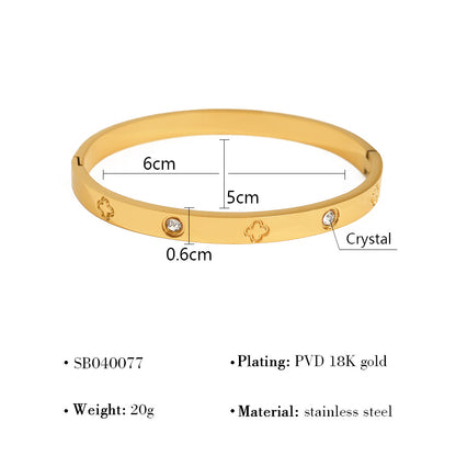 18K Gold Plated Titanium Steel Vintage Open Cuff Bracelets with Crystals, Fashionable and Durable