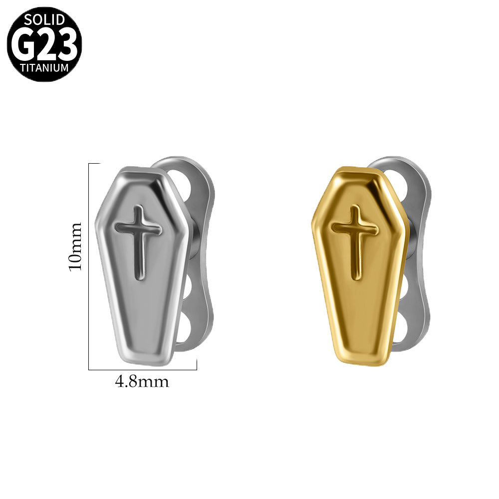 ASTM F136 Titanium Coffin Cross Dermal Anchor – Hexagon Gothic Skin Implant Jewelry