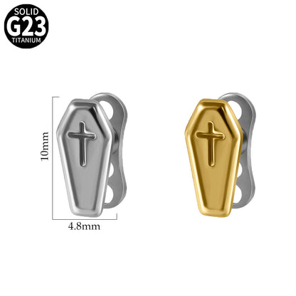 ASTM F136 Titanium Coffin Cross Dermal Anchor – Hexagon Gothic Skin Implant Jewelry