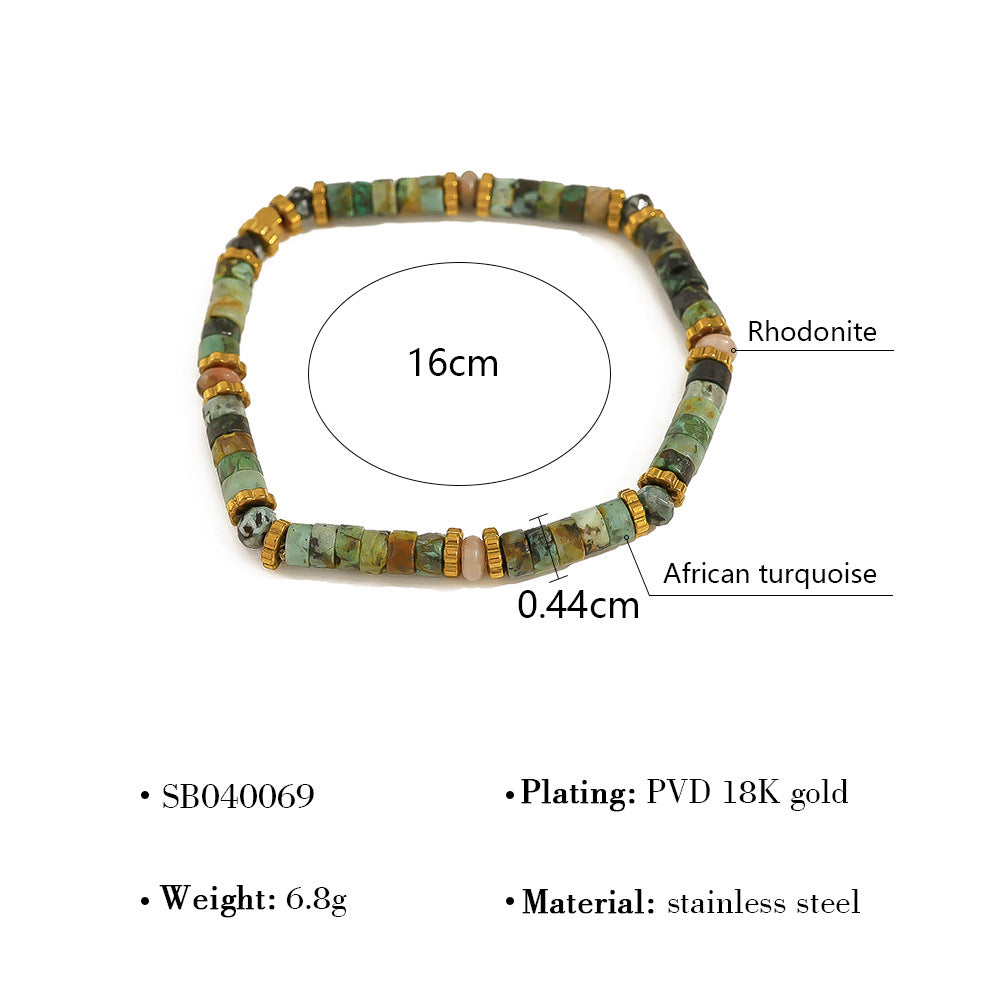 18K Gold Plated Titanium Steel Bohemian Style Multicolor Beaded Evil Eye Pendant Bracelet Set