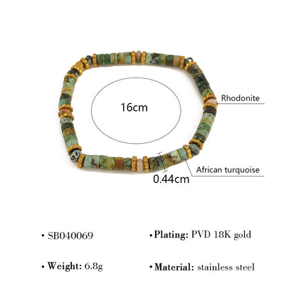 18K Gold Plated Titanium Steel Bohemian Style Multicolor Beaded Evil Eye Pendant Bracelet Set