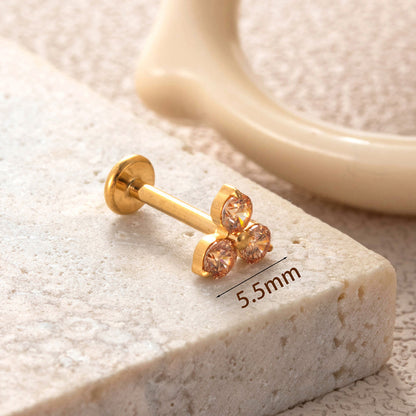F136 Titanium Three-Zircon Flower Piercing Jewelry – Push Pin Lip & Cartilage Stud