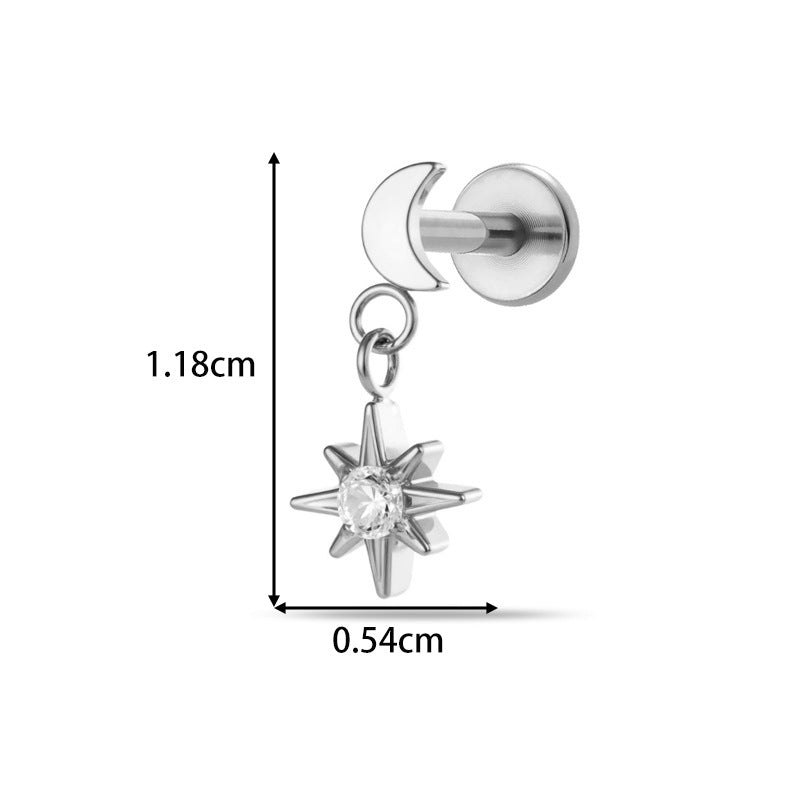 Implant Grade ASTM F136 Titanium Threadless Push Pin Zircon Geometric Flat Back Stud | Helix Cartilage Tragus Lip Piercing Jewelry