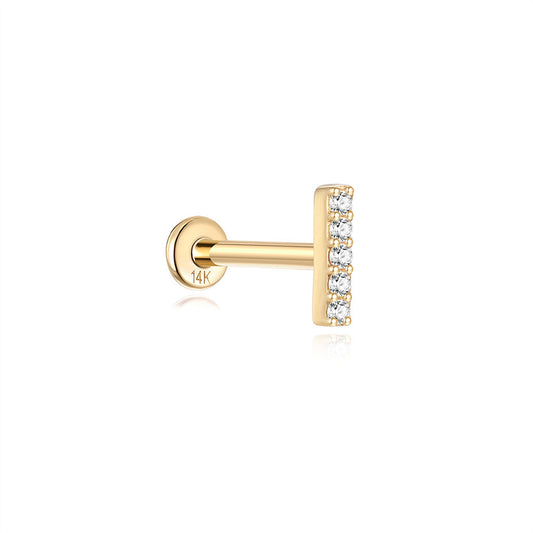14K Solid Gold Zircon Piercing Studs – Straight Bar Cartilage/Lobe Earrings