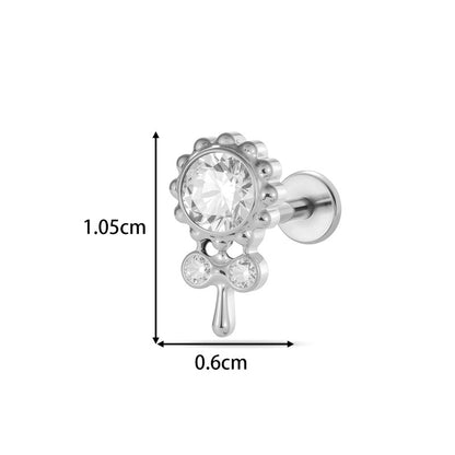 G23/F136 Titanium Internally Threaded Zircon Piercing Jewelry Lip Stud & Cartilage Earring – Elegant Sparkle Design, 1.2×8mm Rod, Gold & Silver
