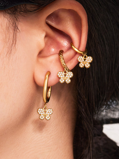 Butterfly Zircon Stackable Earrings Set – Stainless Steel Layered Hoop & Stud Combination | WANTI Jewelry