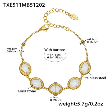 Candy Color Oval Glass Stone Necklace, Bracelet & Earrings Set – Stainless Steel | Fashion Jewelry | Colorful Minimalist Accessories