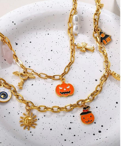 Holiday Collection – Gold Plated Stainless Steel Multishape Pendant Tassel Necklace | Halloween & Christmas Jewelry