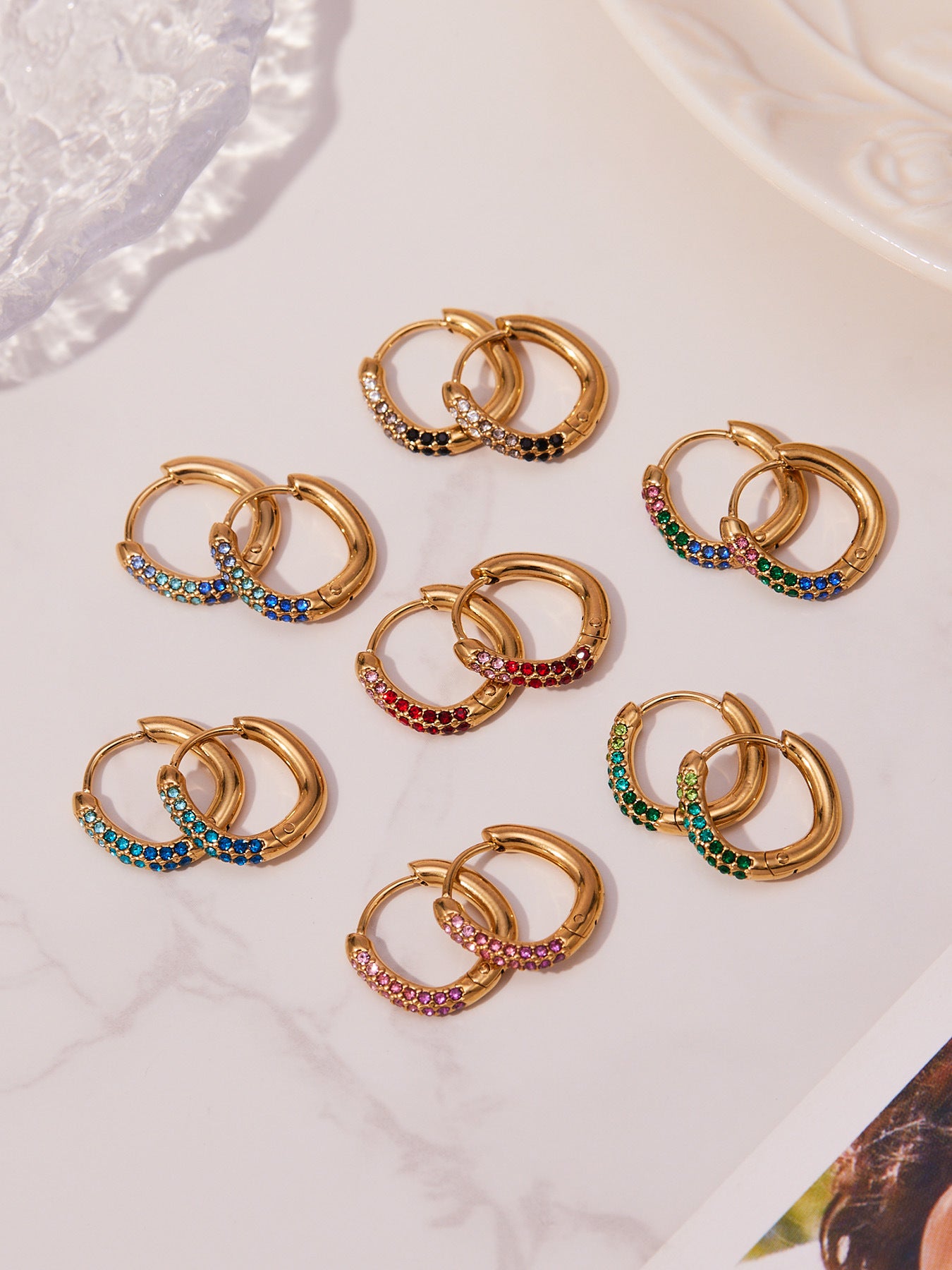 Luxury Minimalist Geometric Hoop Earrings with Micro Inlay Cubic Zirconia | Fashion Jewelry Set