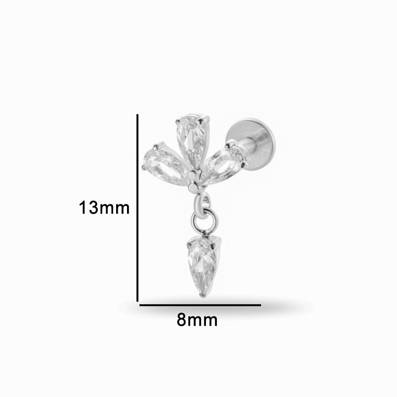 Titanium Internally Threaded Square CZ Cartilage Stud – Flat Back Piercing Jewelry for Helix, Tragus, Conch
