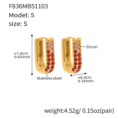 Stainless Steel Long U-Shaped Hoop Earrings with 5A Zircon – Elegant Colorful Statement Fashion Jewelry