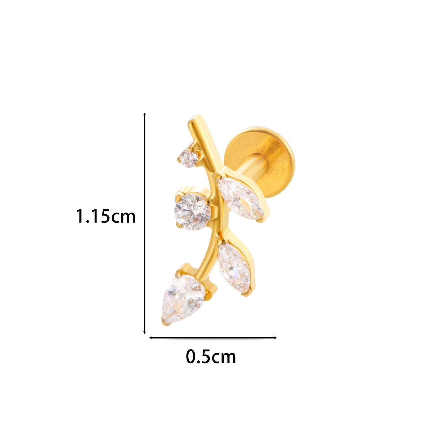 F136 Titanium Internally Threaded Zircon Labret Stud | High-End Flat Back Cartilage Piercing Jewelry