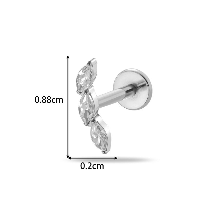 G23/F136 Titanium Heart & Snake Design Internally Threaded Lip Labret Studs | Zircon Piercing Jewelry for Cartilage, Helix, Tragus, and Lip