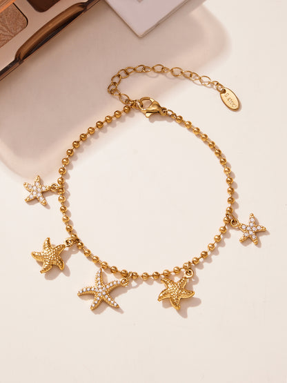 Ocean Starfish Jewelry Set – Stainless Steel Necklace, Bracelet, Earrings & Anklet | Beach Style Fashion Jewelry | Hypoallergenic Gift for Women