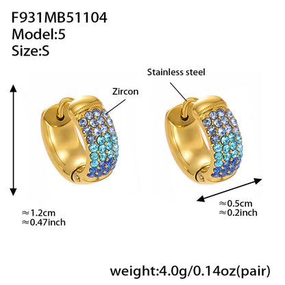 Stainless Steel Geometric Round Zircon Earrings – Multicolor Sparkle Hoop Earrings | WANTI Jewelry