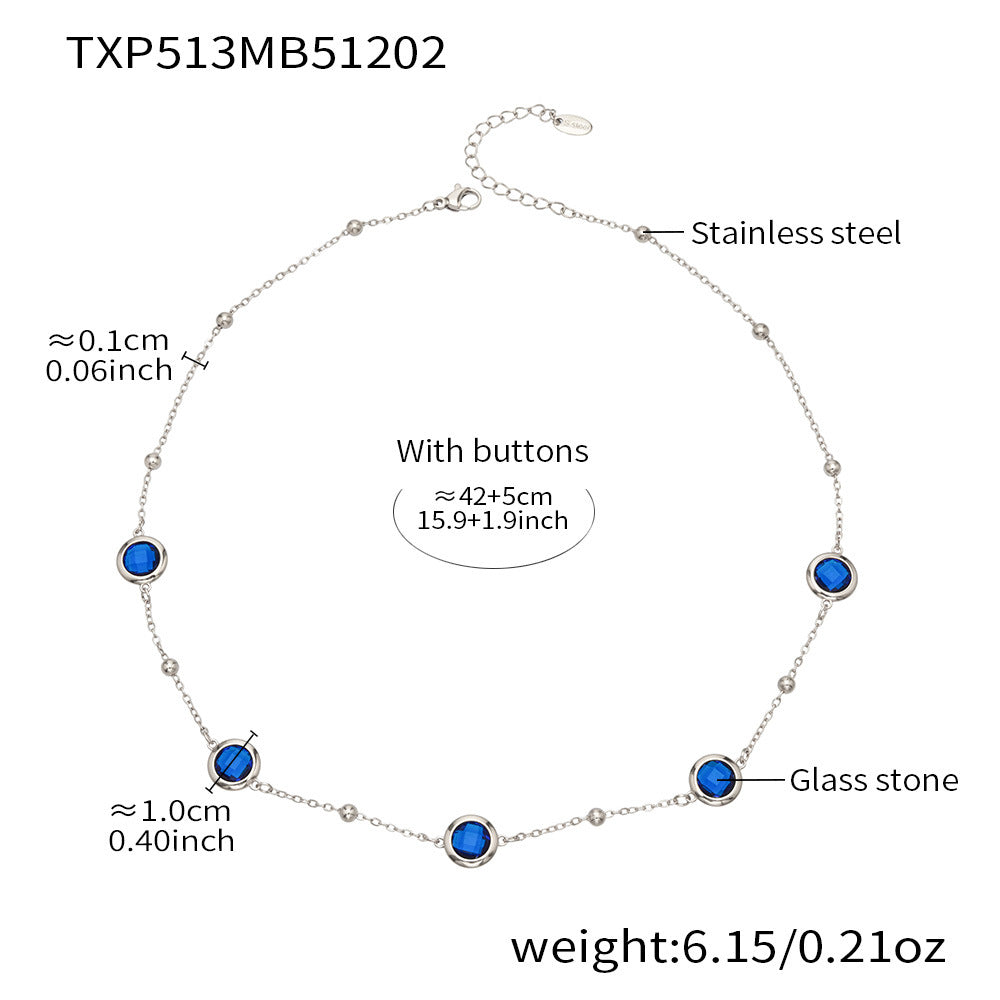 Candy Color Glass Stone Jewelry Set – Stainless Steel Necklaces, Bracelets & Earrings