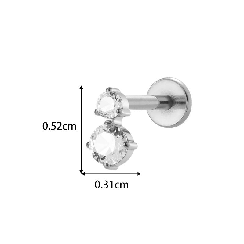 Implant Grade ASTM F136 Titanium Threadless Push Pin Zircon Geometric Flat Back Stud | Cartilage Helix Tragus Lip Piercing Jewelry