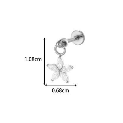 G23/F136 Titanium Internally Threaded Flat Back Lip Stud & Earring – Zircon Flower & Heart Dangle Piercing Jewelry for Women, Gold & Silver