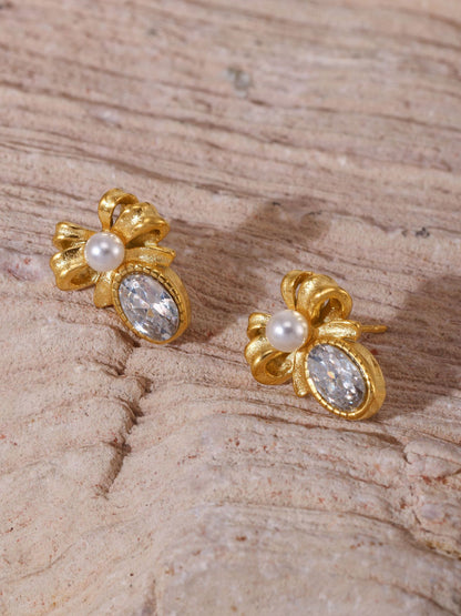 Stainless Steel Butterfly Earrings Rhinestone & Glass Stone Fashion Earrings